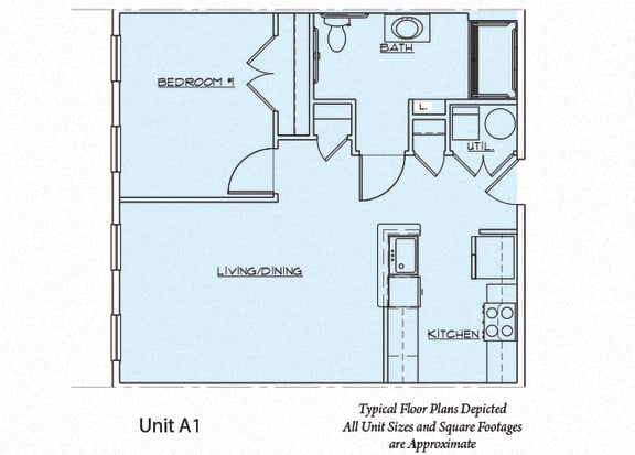Homes on Johnsons Pond Floor Plan Diagram 1A- 1 Bedroom, 1 Bathroom