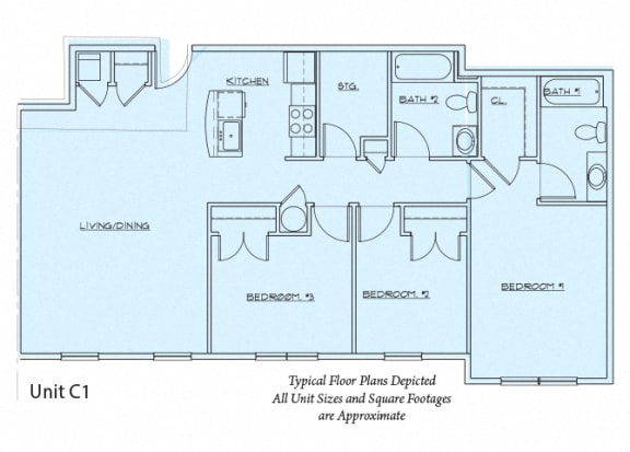 Homes on Johnsons Pond Floor Plan Diagram C1- 3 Bedroom, 2 Bathroom