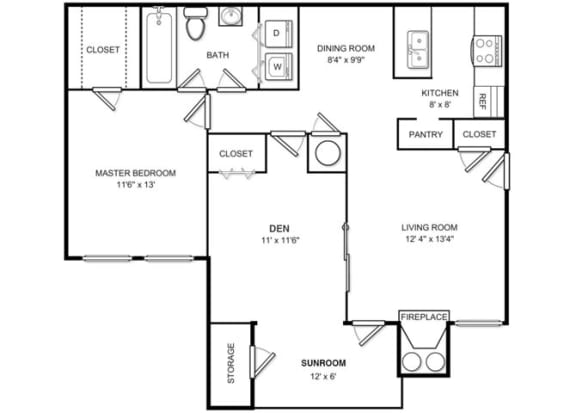 One Bed One Bath Floor plan One Bed One Bath Floor plan at The Hamilton at Kings Place, Columbia, MD