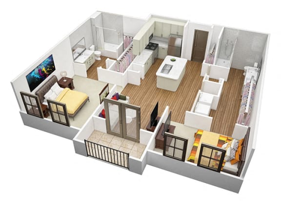 The Kimball B3 Floorplan 2 Bedroom 2 Bath 1192 Total Sq Ft at Echo at North Pointe Center Apartment Homes, Alpharetta, GA 30009