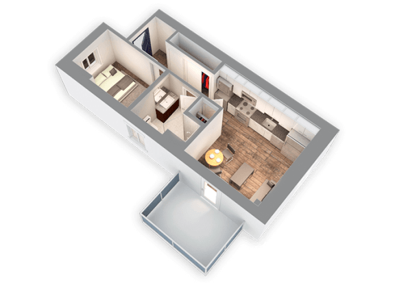 Floor Plan  420 SQFT Junior 3D View Floor Plan at Park Heights by the Lake Apartments, Chicago, Illinois