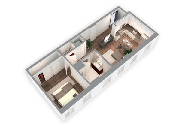 Floor Plan  644 SQFT 1 Bed 1 Bath 3D View Floor Plan at Park Heights by the Lake Apartments, Chicago, IL