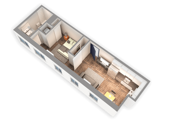 Floor Plan  490 SQFT 1 Bed 1 Bath 3D View Floor Plan at Park Heights by the Lake Apartments, Chicago, 60649