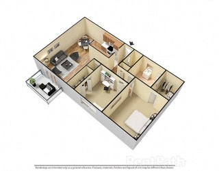 2 Bed 1 Bath East Phase Floor Plan at Candlewyck Apartments, Michigan, 49001