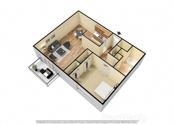 Floor Plan  1 Bed 1 Bath Furnished Floor Plan at Candlewyck Apartments, Michigan