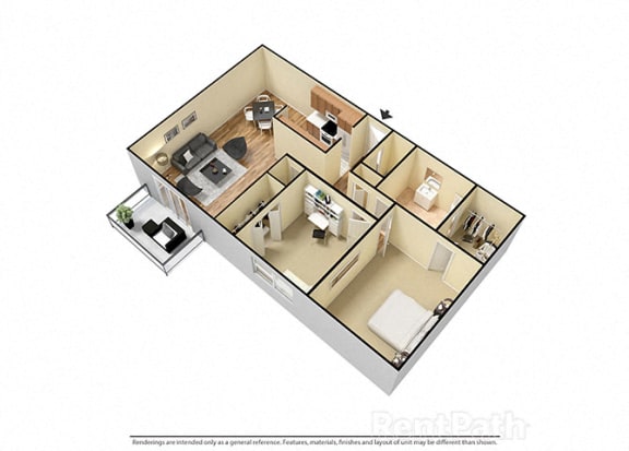 2 Bed 1 Bath Furnished Floor Plan at Candlewyck Apartments, Kalamazoo, MI, 49001