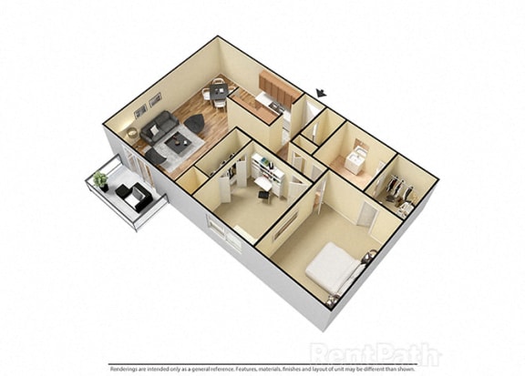 Floor Plan  2 Bed 1 Bath West Phase Floor Plan at Candlewyck Apartments, Kalamazoo, MI