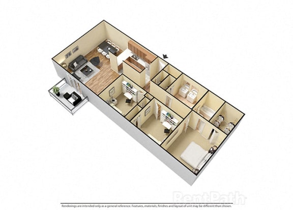 Floor Plan  3 Bed 2 Bath attractive Floor Plan at Candlewyck Apartments, Kalamazoo, MI, 49001