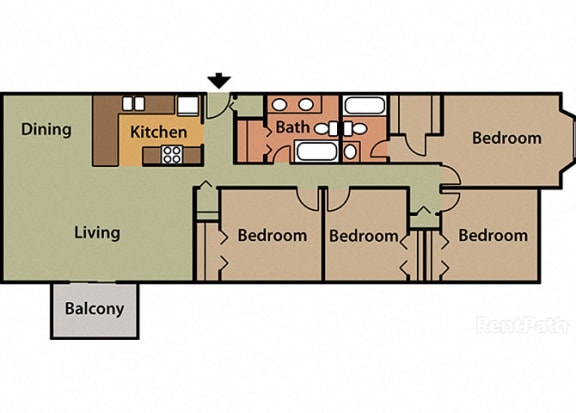 4 Bed 2 Bath Floor Plan at Candlewyck Apartments, Kalamazoo, Michigan
