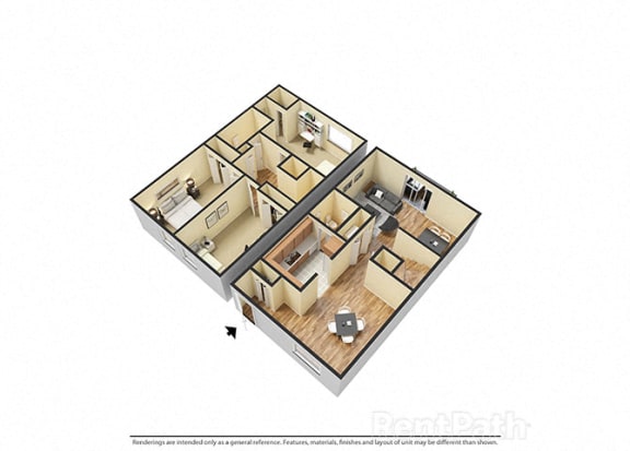 Floor Plan  Three Bedroom Townhome Floor Plan at Hamilton Square Apartments, Westfield, IN, 46074
