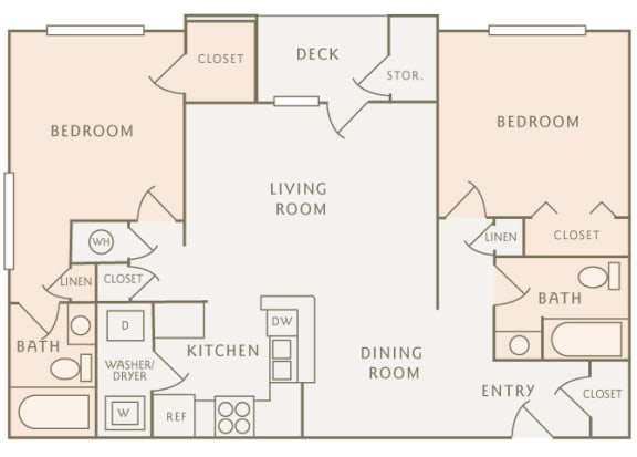 Colony at Deerwood B1 2-bedroom floor plan