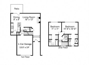  Floor Plan 2 Bedroom 1 Car Garage (Styles Vary)