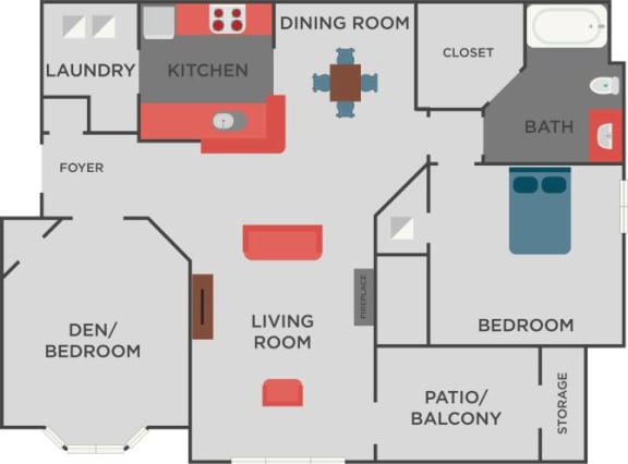 Floor Plan  Winston Floorplan 1 Bedroom 1 Bath 940 Total Sq Ft at Autumn Park Apartments, Charlotte, NC 28262