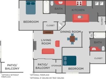 Southport Floorplan 2 Bedroom 2 Bath 1041 Total Sq Ft at Autumn Park Apartments, Charlotte, NC 28262