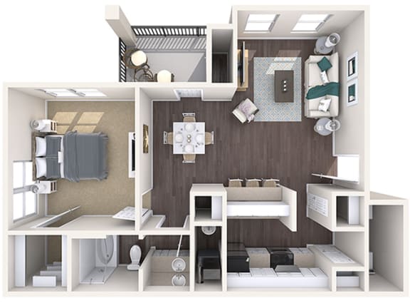 Evergreen Lenox Park - A3 - 1 bedroom and 1 bath - 3D Floor Plan