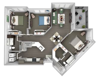 Nona Park Village - C2 (Water Lily) - 3 bedroom - 2 bath - 3D Floor Plan