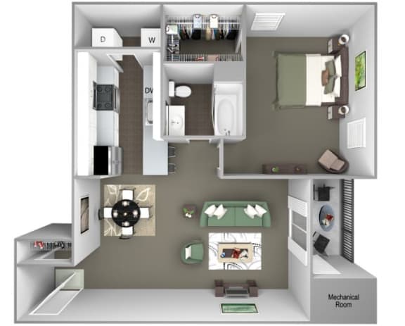 Hampshire Green Apartments - A1 (Carlton) - 1 Bedroom - 1 bath - 3D