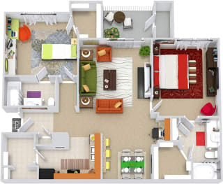 The Emerald. 2 bedrooms. Kitchen with bartop open to living/dinning rooms. 2 full bathrooms. Walk-in closets. Patio/balcony with storage. Optional fireplace.