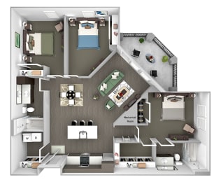 Nona Park Village - C1 (Saw Grass) - 3 bedroom - 2 bath - 3D Floor Plans