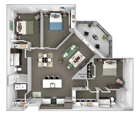 Nona Park Village - C1 (Saw Grass) - 3 bedroom - 2 bath - 3D Floor Plans