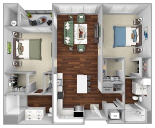 B8 - 2 Bed - 2 Bath - The Airdrie at Paoli Station - 3D Floor Plan