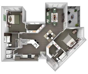 Nona Park Village - B4 (Plumeria) - 2 bedroom - 2 bath - 3D Floor Plan