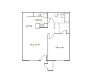 a floor plan of a one bedroom unit with roommates