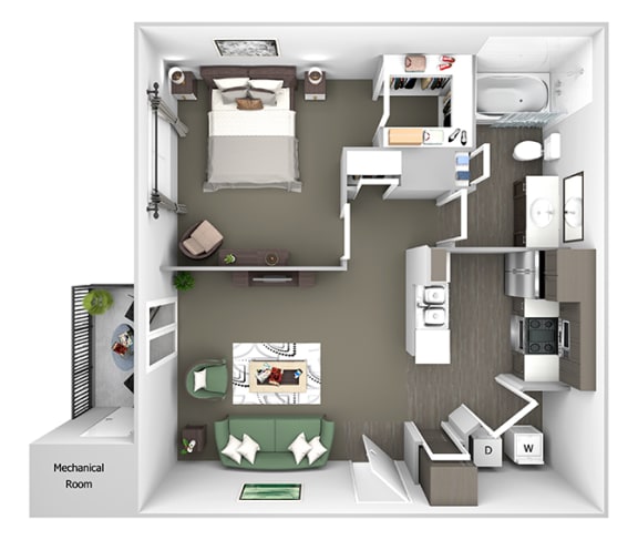 Belle Harbour Apartments - A1 - 1 bedroom and 1 bath - 3D Floor Plan