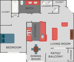 Boone Floorplan 1 Bedroom 1 Bath 759 Total Sq Ft at Autumn Park Apartments, Charlotte, NC 28262