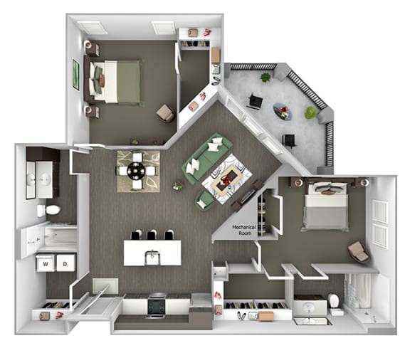 Nona Park Village - B3 (Orchid) - 2 bedroom - 2 bath - 3D Floor Plan