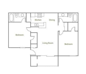 a floor plan with two bedrooms and a living room