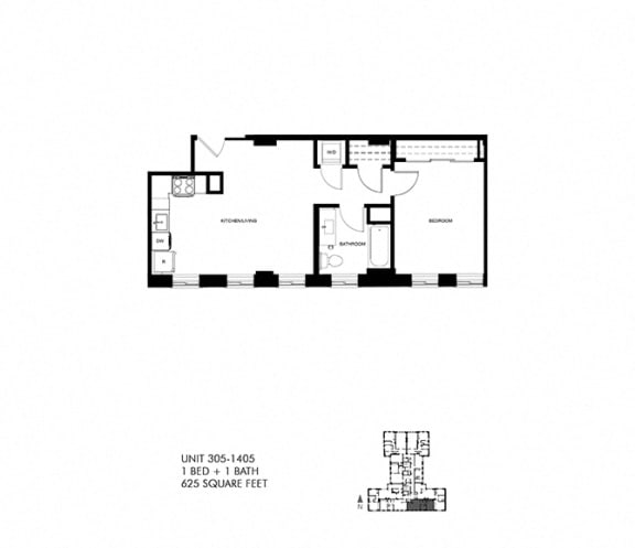 625 SQFT 1 Bed 1 Bath Floor Plan Available at Park Heights by the Lake Apartments, Chicago