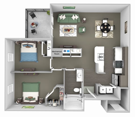 The Fairways - B1 Grand Cypress - 2 Bedroom 1 Bath - 3D