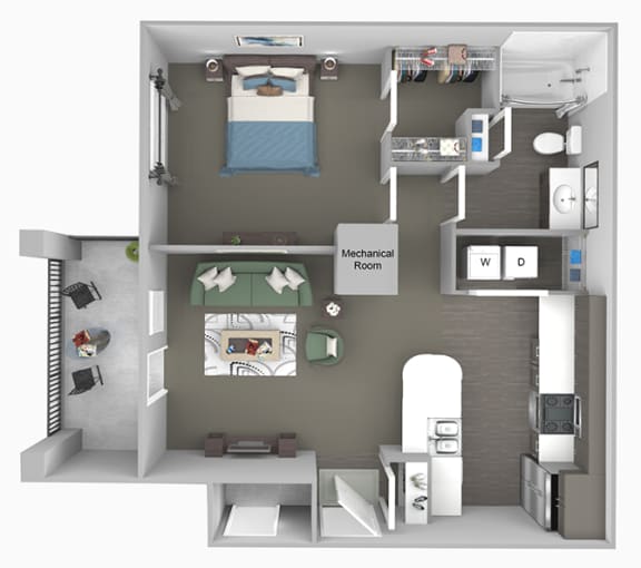 Corbin Greens Apartments - A1 - 1 bedroom and 1 bath - 3D floor plan