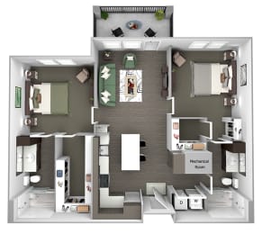 Nona Park Village - B1 (Iris) - 2 bedroom - 2 bath - 3D Floor Plan