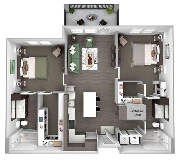 Nona Park Village - B1 (Iris) - 2 bedroom - 2 bath - 3D Floor Plan