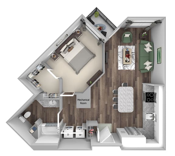 Bonterra Parc - A3 - 1 bedroom and 1 bath - 3D floor plan