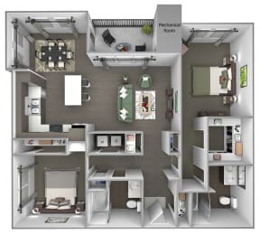 Quinn Crossing - San Pablo (B2) - 2 bedroom and 2 bath - 3D floor plan