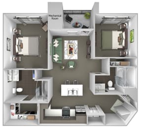 Quinn Crossing - Briones (B1) - 2 Bedroom and 2 bath - 3D Floor plan