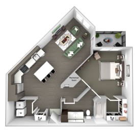 Nona Park Village - A5 (Ginger) - 1 bedroom - 1 bath - 3D Floor Plan