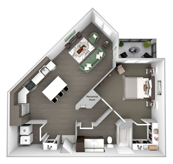 Nona Park Village - A5 (Ginger) - 1 bedroom - 1 bath - 3D Floor Plan