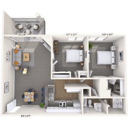  Floor Plan 2 Bedroom - Garden Style