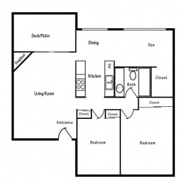  Floor Plan 2x1 + DEN 996 SF