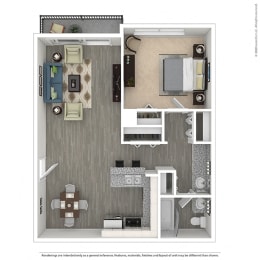One Bedroom, One Bath Floor Plan  at Mediterranean Village West Hollywood, West Hollywood, CA, 90069