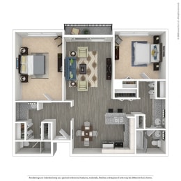 Two Bedroom, Two Bathroom  Floor Plan  at Mediterranean Village West Hollywood, West Hollywood