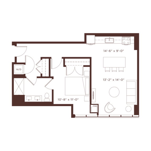 1 bedroom 1 bathroom a3 Floorplan 1 bedroom 1 bathroom a3 Floorplan at North+Vine, Chicago, IL, 60610