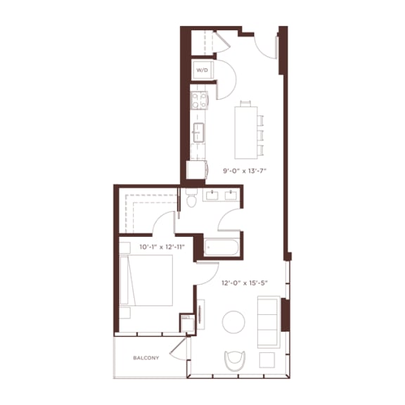 1 bedroom 1 bathroom a5 Floorplan 1 bedroom 1 bathroom a5 Floorplan at North+Vine, Chicago, 60610