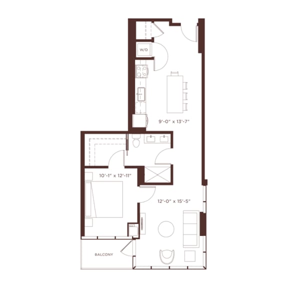 Floor Plan  1 bedroom 1 bathroom a6 Floorplan at North&#x2B;Vine, Chicago, Illinois