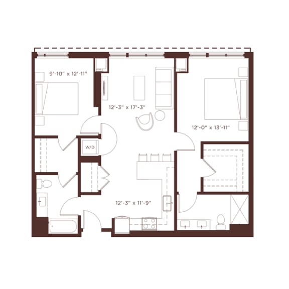 2 bedroom 2 bathroom b2 Floorplan 2 bedroom 2 bathroom b2 Floorplan at North+Vine, Illinois