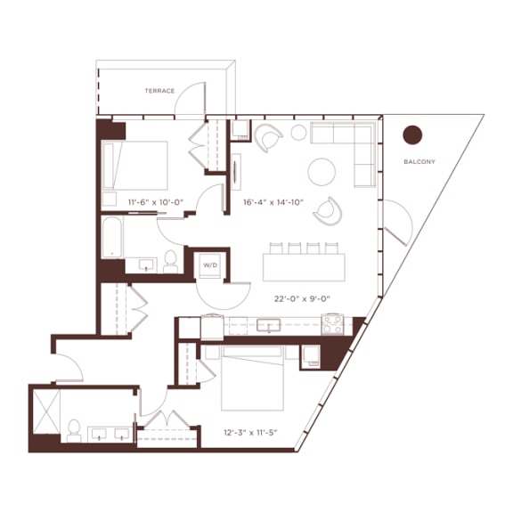 2 bedroom 2 bathroom b3t Floorplan at North&#x2B;Vine, Chicago, 60610